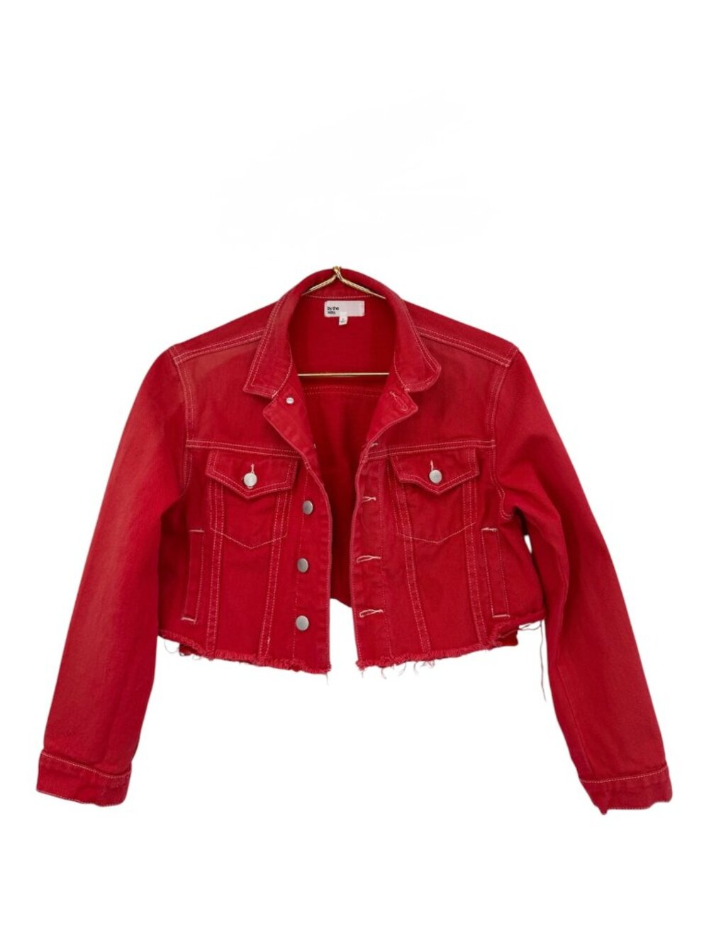 By The Way Red Cropped Denim Jacket Size Small Raw Hem